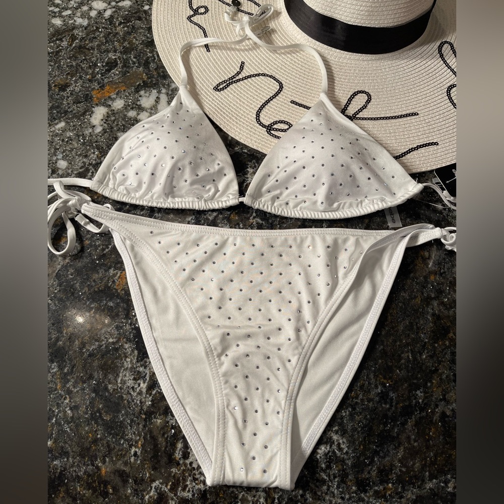 NWT gorgeous rhinestone swimsuit by Bebe L set bridal